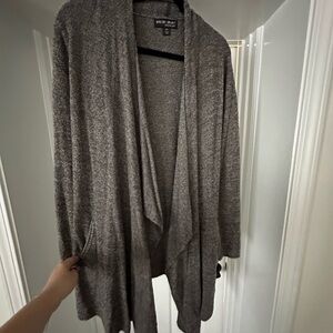 Barefoot Dreams Gray Cardigan Sweater Soft Waterfall Design